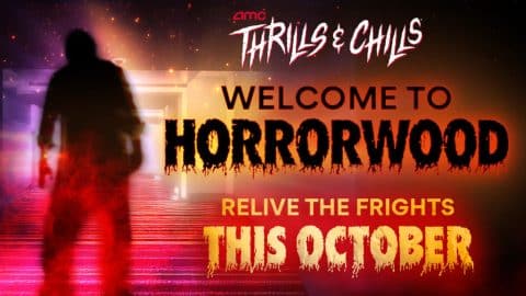 AMC Thrills and Chills Welcome to Horrorwood key art with a silhouetted figure and the series title