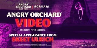 Angry Orchard Video Scream pop-up key art with Ghost Face and Skeet Ulrich
