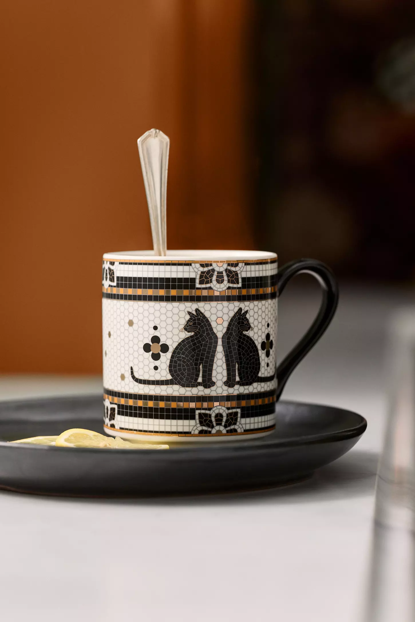 Anthropologie Bistro Tile Halloween Espresso Cup
