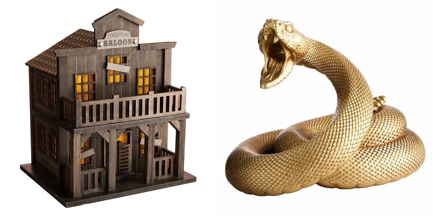 At Home Western Hollow Halloween collection LED haunted house and gold snake decor