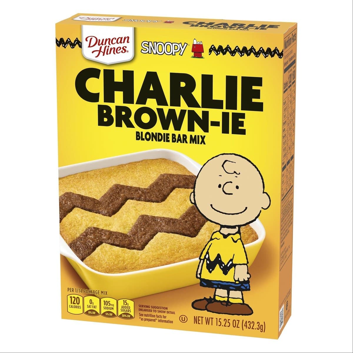 Duncan Hines Charlie Brown-ie Blondie Bar Mix box featuring Charlie Brown