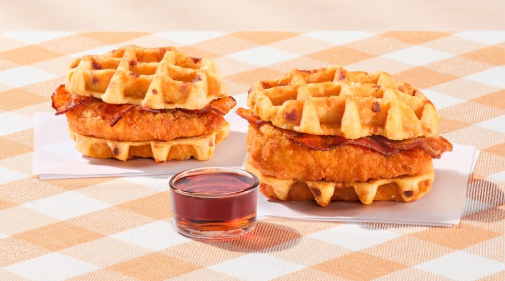 Chick-fil-A Chicken and Waffles Sandwiches with syrup