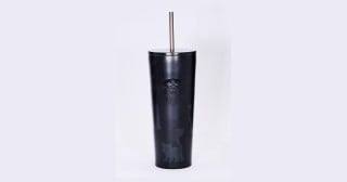 Starbucks matte black stainless steel cold cup with glow-in-the-dark black cat artwork