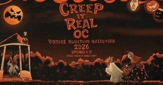 Creep It Real OC 2026 Vintage Hometown Halloween key art for the Sept 11-13 festival at the Heritage Museum of Orange County