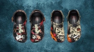 The Crocs 2026 Horror Pack: the Jigsaw and Michael Myers Classic Clogs shown side by side