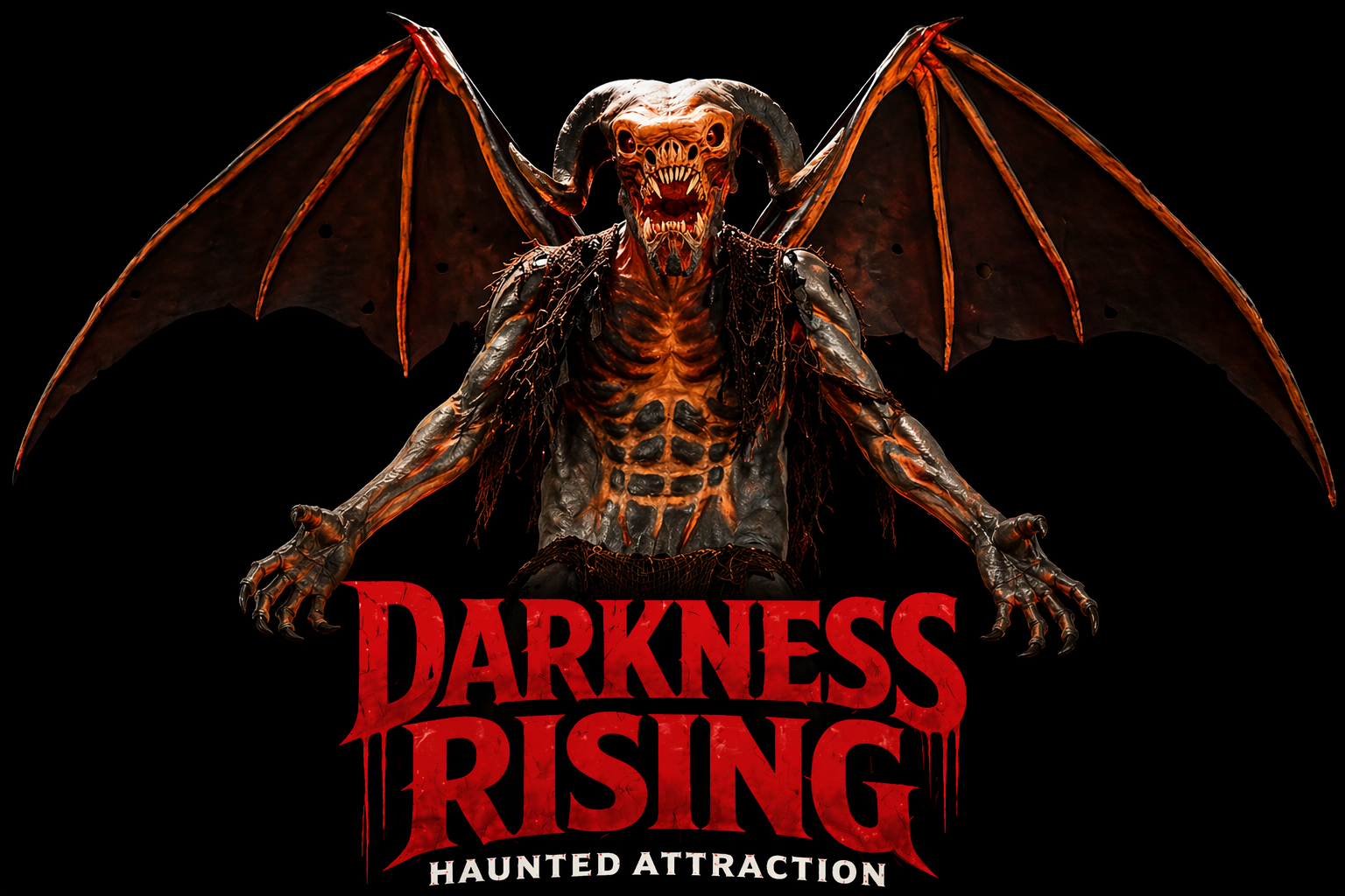 Darkness Rising Haunted Attraction key art with the attraction's logo