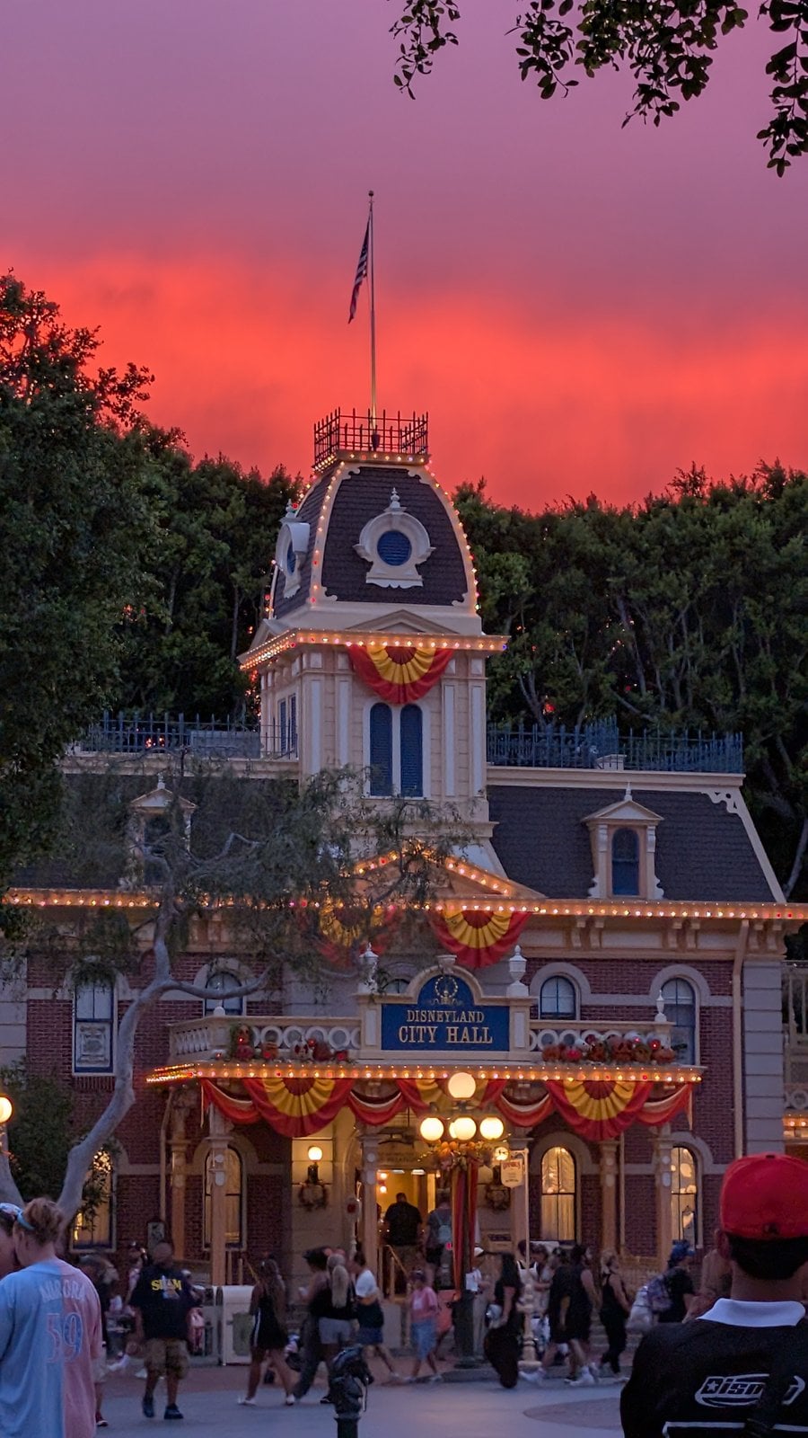 Disneyland City Hall decorated for Halloween Time at sunset