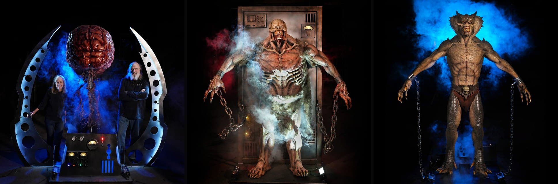 Distortions Unlimited Evil Brain, Savage Shock and Reptilian animatronics