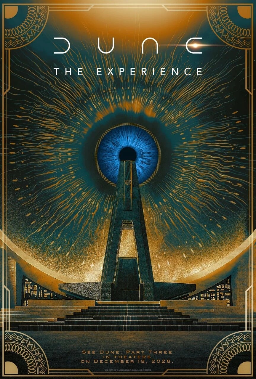 DUNE: The Experience key art: a tall throne at the top of wide steps beneath a giant blue eye