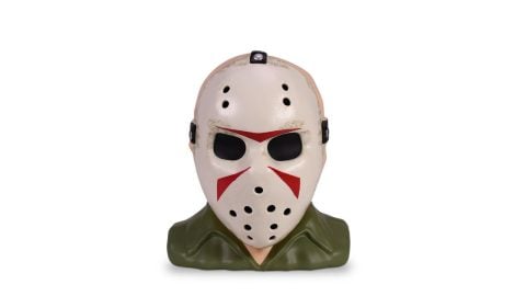 Cinemark Jason mask popcorn bucket, a hockey-masked Jason bust