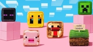 The six Crumbl x Minecraft cookies, including Creeper, Enderman, bee, and grass block designs