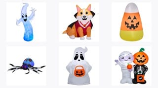 2026 Halloween inflatables from Lowe's and Target, including the Gemmy Fire and Ice Ghost, vampire corgi, and candy corn