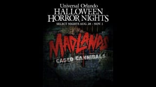 Madlands: Caged Cannibals announcement art for Halloween Horror Nights 2026