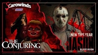 SCARowinds 2026 key art with Jason: Blood Reign and The Conjuring: Beyond Fear at Carowinds