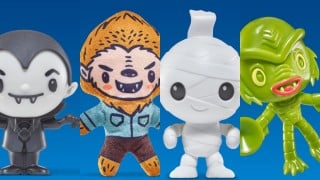 Four Sonic Wacky Pack Universal Monsters toys: Dracula, The Wolf Man, The Mummy, and Creature from the Black Lagoon
