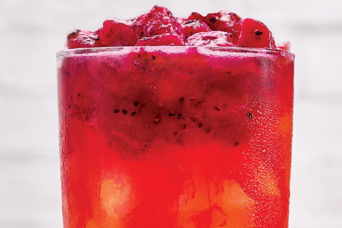 First Watch Blazing Dragon fresh juice with strawberry, lemon, cane sugar, and dragon fruit