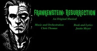 Frankenstein: Resurrection key art, a split-face Frankenstein monster, for the Nocturne Theatre musical