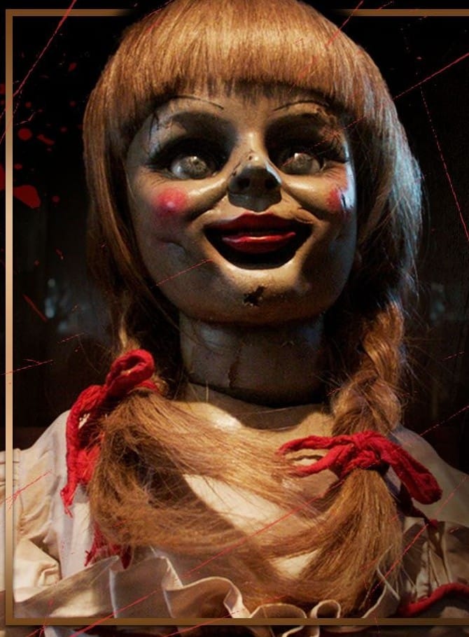 The Annabelle doll from the new The Conjuring Universe maze at Six Flags Fiesta Texas