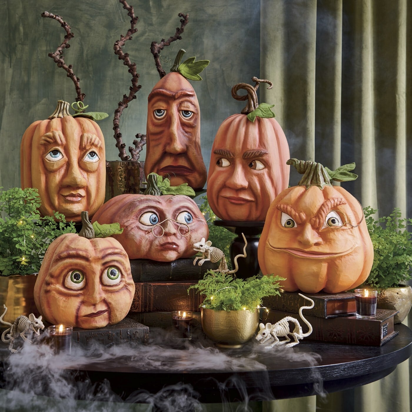 Grandin Road Expressive Pumpkins, a set of hand-sculpted pumpkins with detailed faces