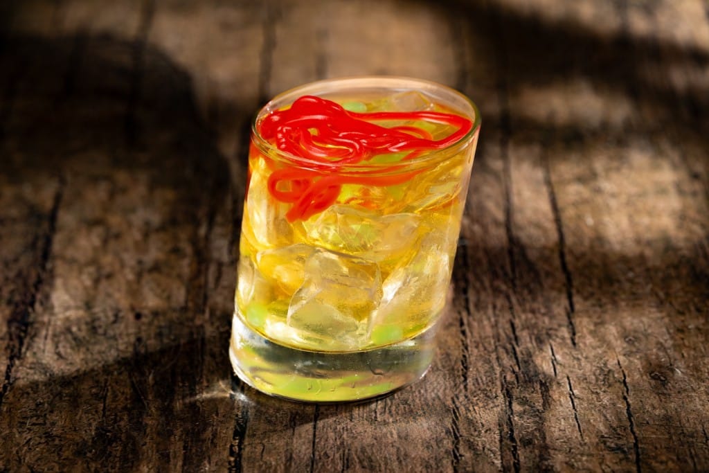 The Skull and Sour cocktail at Jock Lindsey's Hangar Bar: Jameson, peach schnapps, lemon, and pumpkin spice
