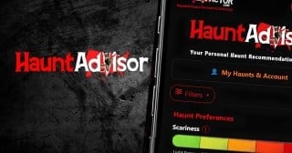 The Scare Factor Haunt Advisor, a free personalized haunted house recommendation tool, shown on a phone
