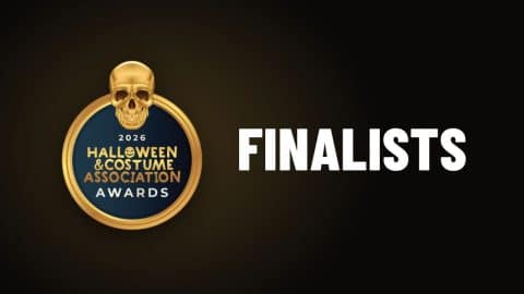 The gold skull medallion of the 2026 Halloween & Costume Association Awards beside the word Finalists