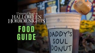 Halloween Horror Nights Hollywood 2026 food guide featuring a Pumpkin Spice Cold Boo cold brew in Springfield