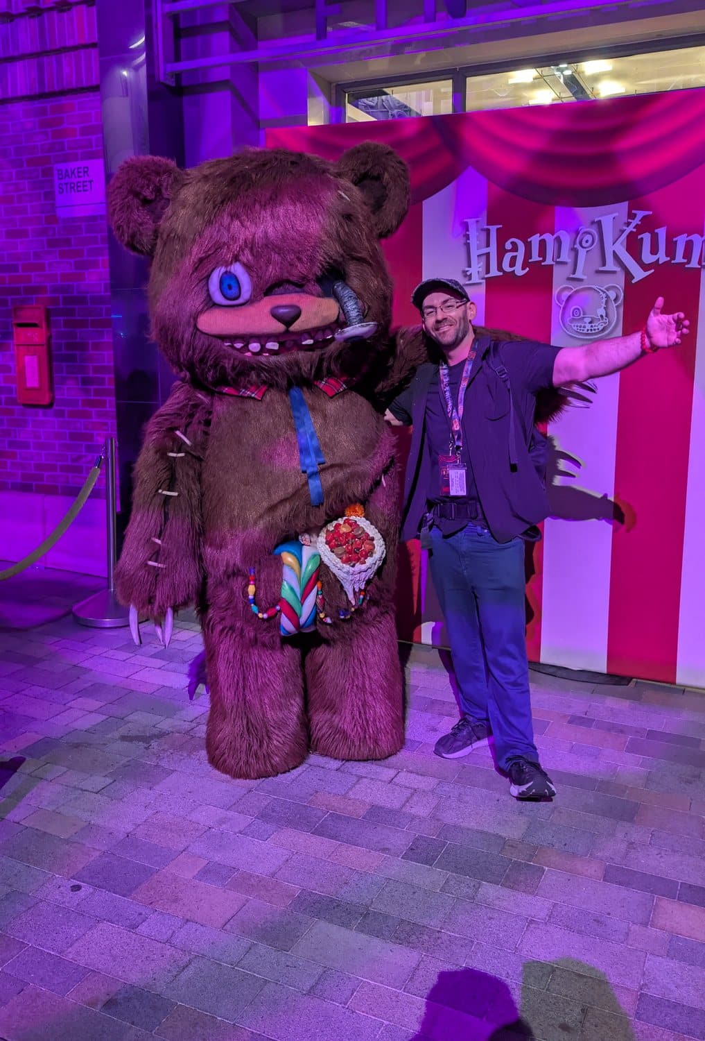 Philip Hernandez of Haunted Attraction Network with HamiKuma at Halloween Horror Nights Hollywood