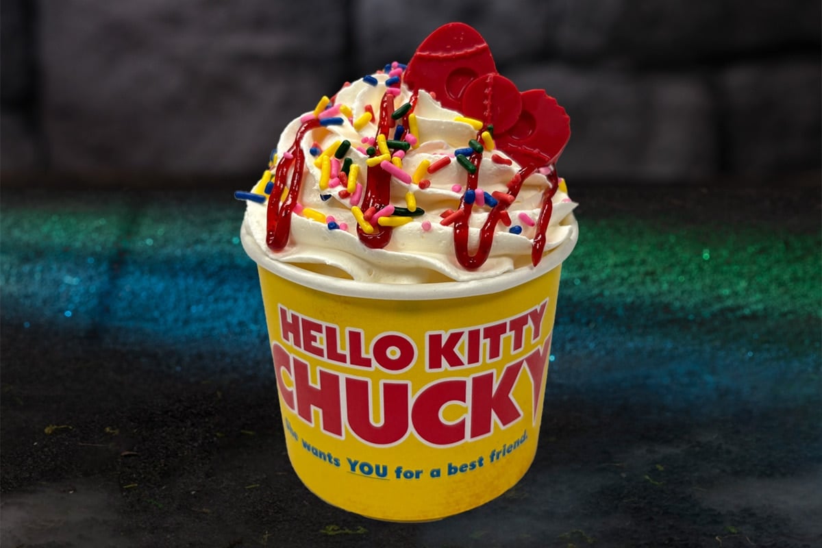 Hello Kitty Chucky Strawberry Cheesecake Sundae at Halloween Horror Nights Hollywood