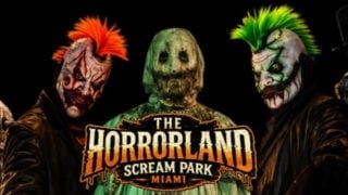 The Horrorland Scream Park Miami monster lineup banner