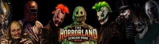 The Horrorland Scream Park Miami monster lineup banner