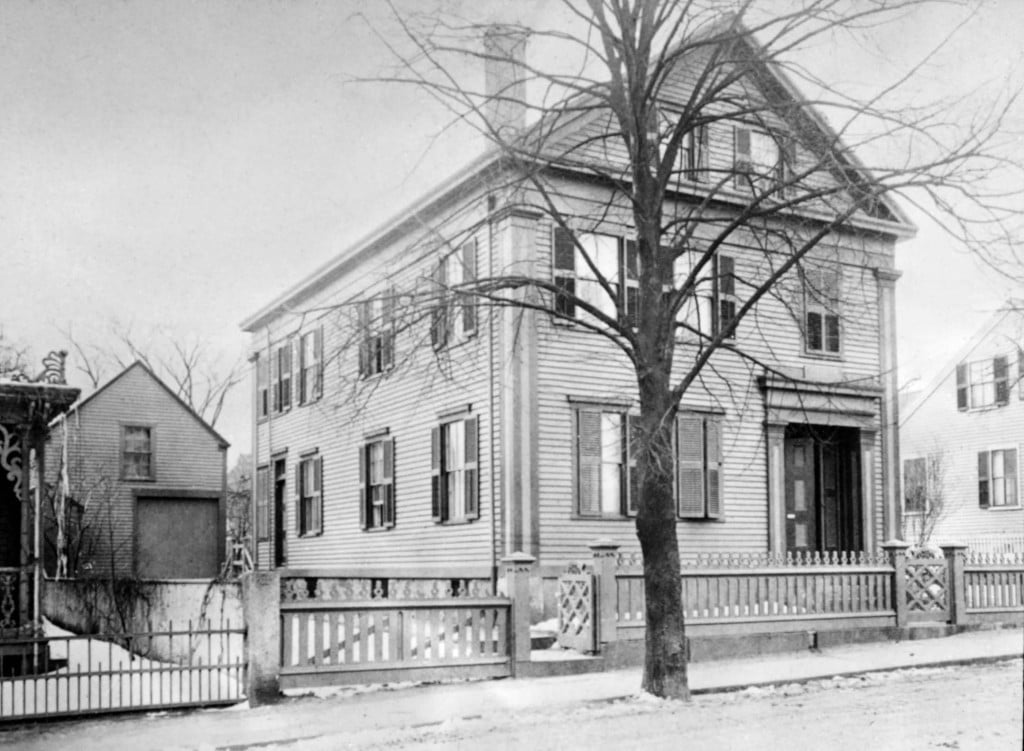 A black-and-white 1892 photograph of the Borden House on Second Street in Fall River.