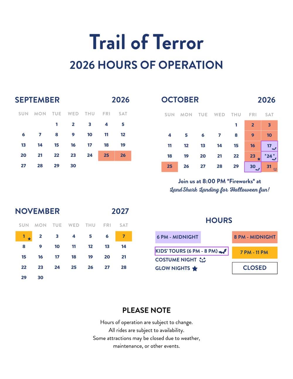 The Buford Trail of Terror 2026 schedule calendar