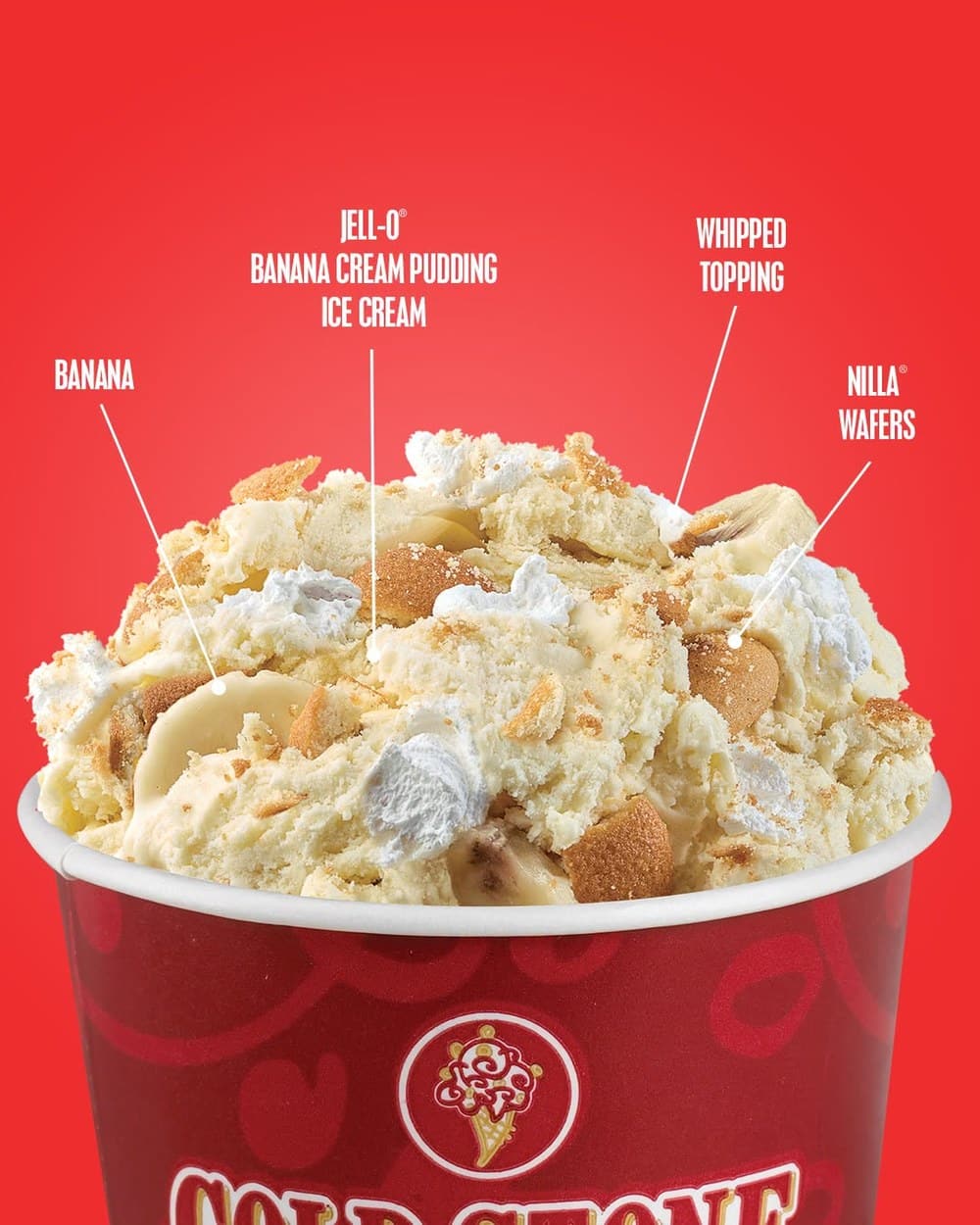 Cold Stone Going Bananas for JELL-O Pudding ice cream with NILLA Wafers and banana