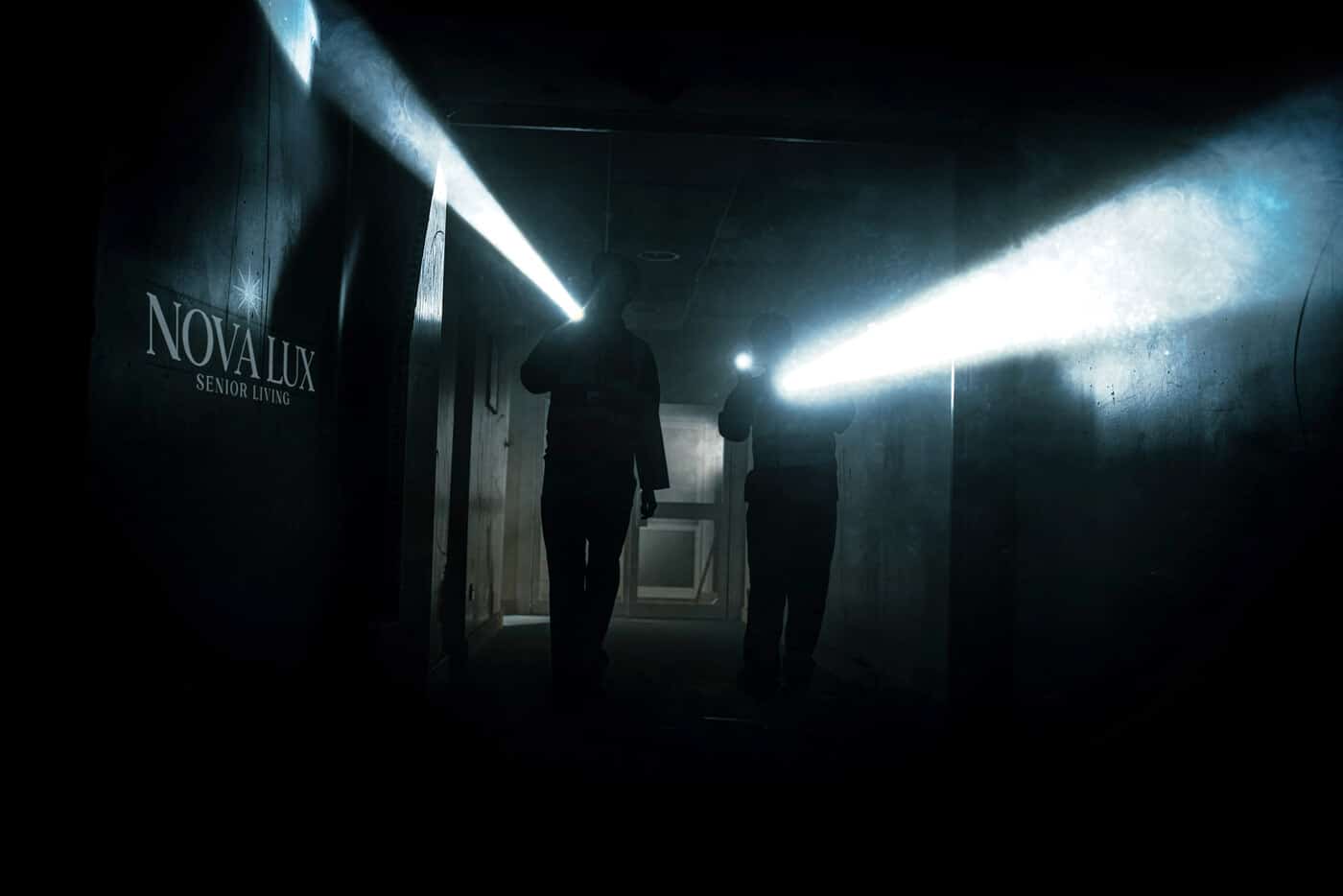A guest feels through the dark with a failing torch inside Tenement