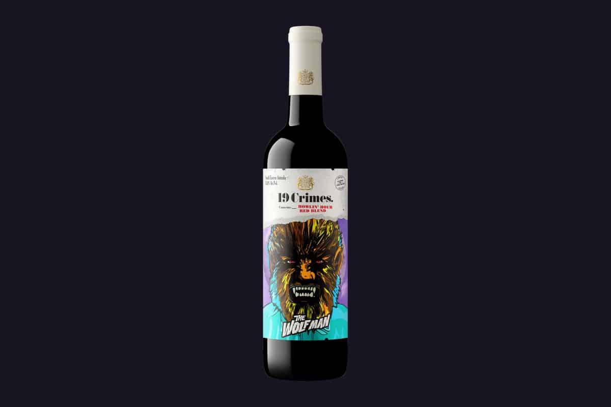 The new 19 Crimes Wolf Man bottle, a snarling glow-in-the-dark werewolf label