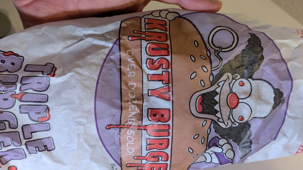 The Krusty Burger wrapper from the Munchie Meal of Horror