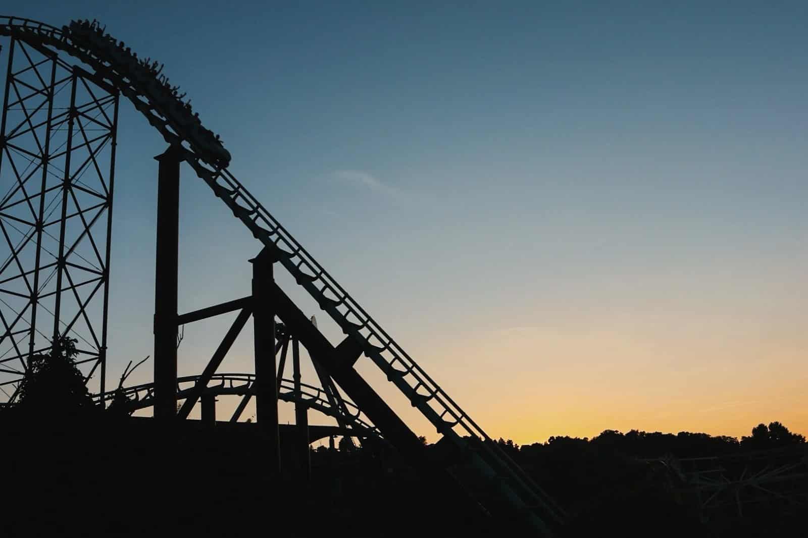 Kennywood coasters at night during Phantom Fall Fest