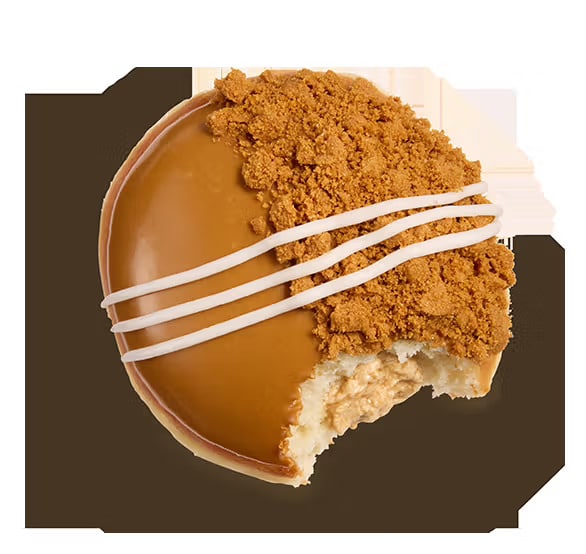 Krispy Kreme Biscoff Cookie Butter Doughnut, filled and topped with Biscoff cookie butter