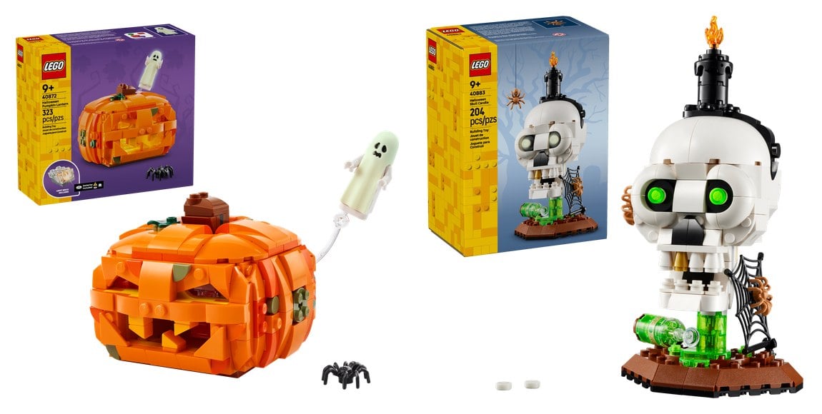 LEGO Halloween Pumpkin Lantern and Skull Candle retail boxes