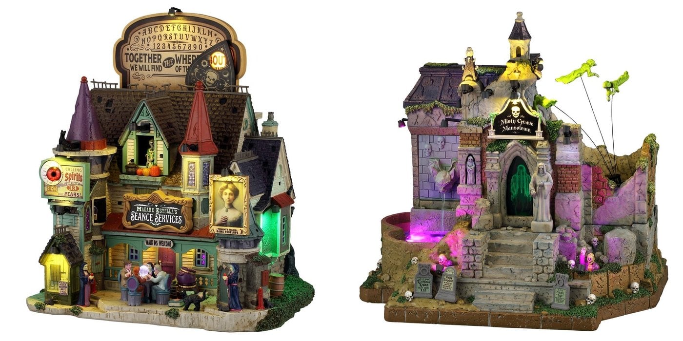 Lemax Spooky Town Madame Estellas Seance Services and Misty Grave Mausoleum