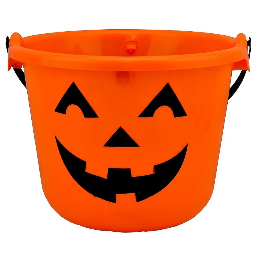 Lowe's Magic Seasons lighted trick-or-treat bucket in orange with jack-o-lantern face
