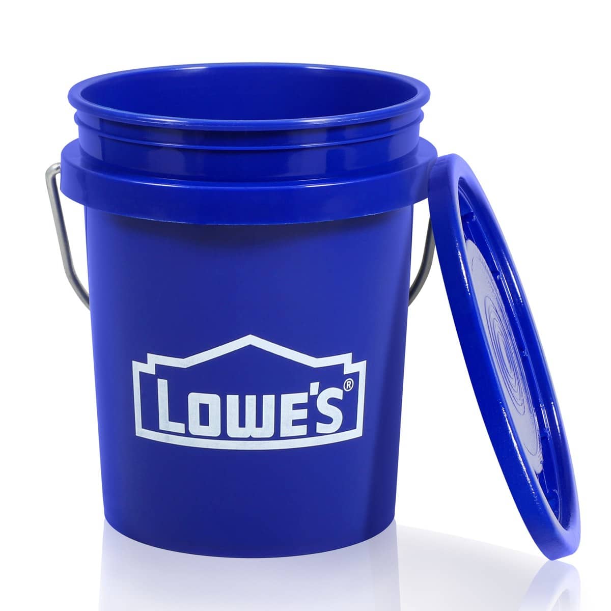 Lowe's blue mini bucket with lid and metal handle