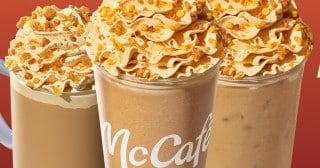 McDonald's Caramel Apple Pie McCafe drinks topped with caramel whipped cream and apple pie crumble