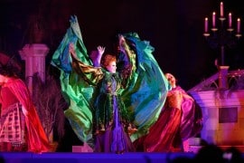 Winifred Sanderson on stage in the Hocus Pocus Villain Spelltacular at Mickey's Not-So-Scary Halloween Party 2026