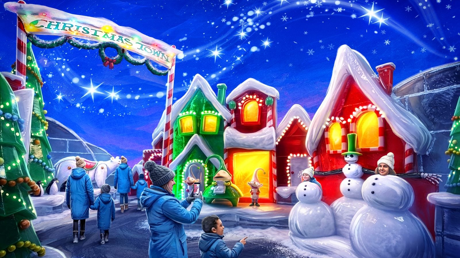 Nightmare Before Christmas Christmas Town scene rendering for ICE at Gaylord Rockies