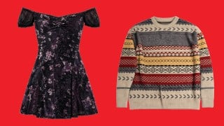 Nikki's purple floral dress and Bear's striped sweater from the official Obsession costume sets