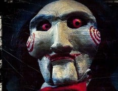 The SAW Billy puppet, the face of the SAW: Legacy of Terror maze at Six Flags Over Georgia Fright Fest