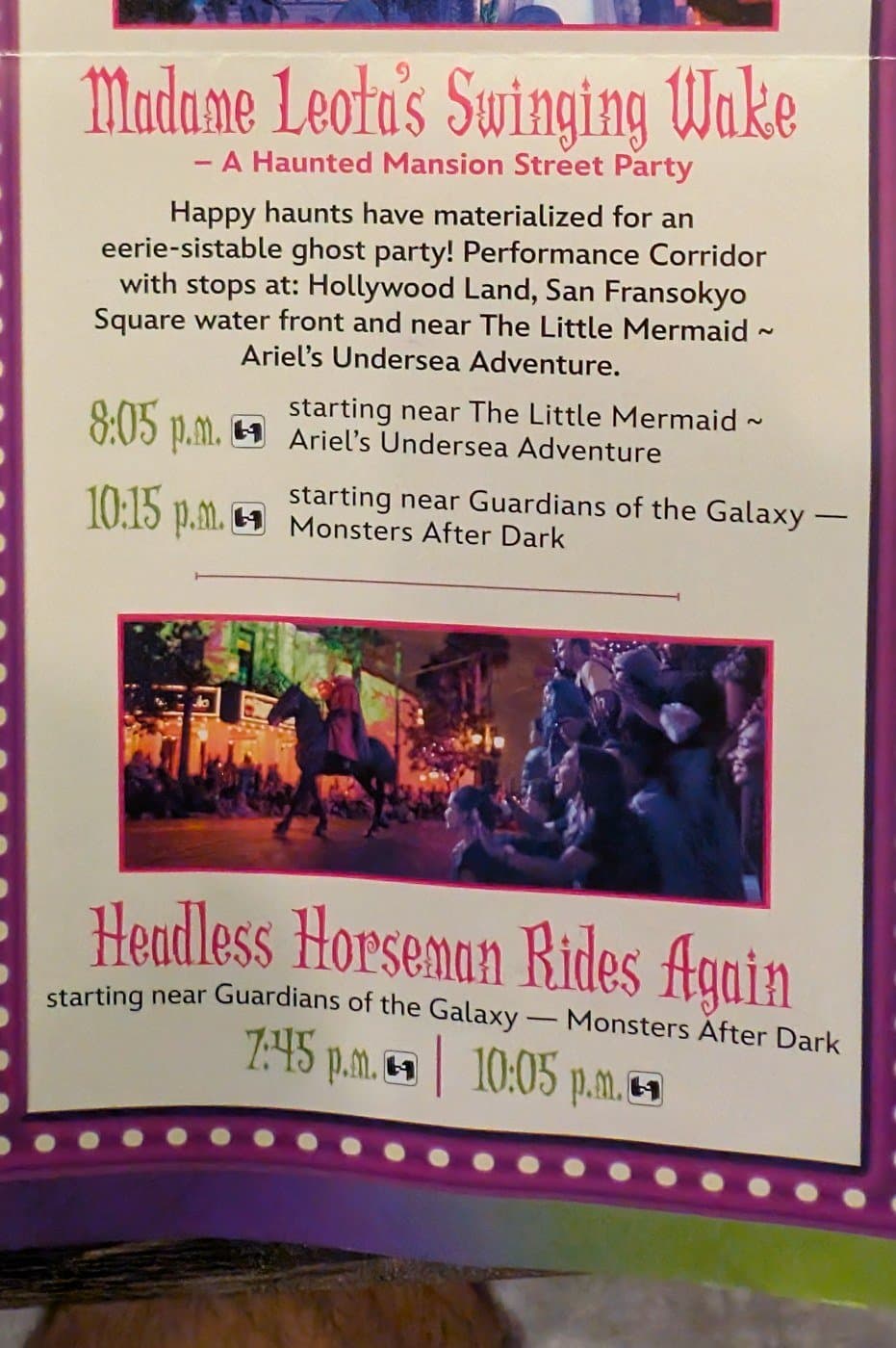 Swinging Wake and Headless Horseman showtimes from the Oogie Boogie Bash 2026 event guide