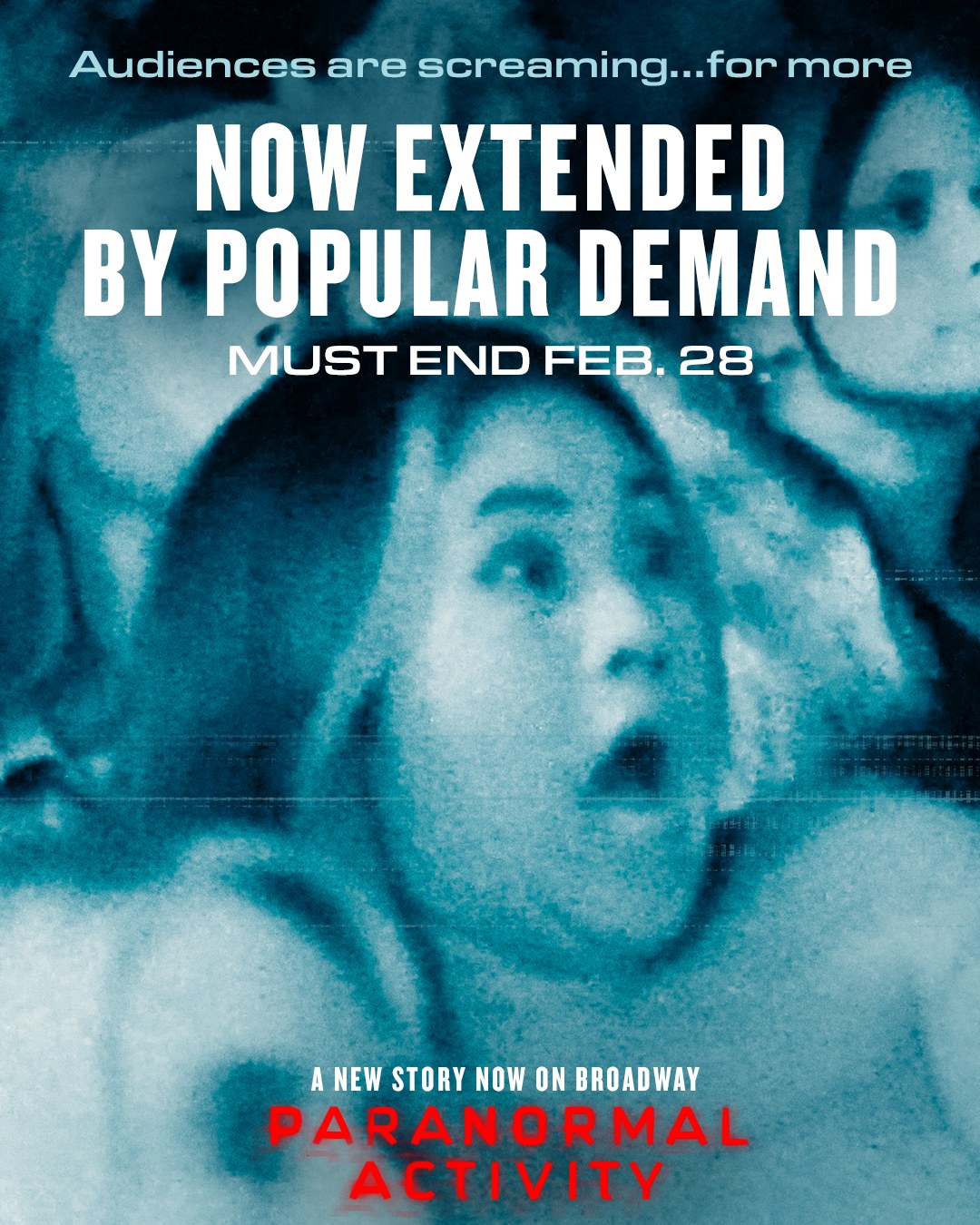 A blue-tinted poster of a frightened woman's face in night-vision style, with lettering above and below